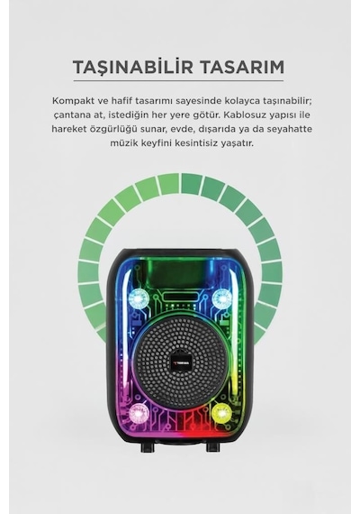 Bluetooth Hoparlör Kablolu Mikrofonlu Rgb Işıklı Speaker D66 Siyah Müzik Eşyası Parti Aleti