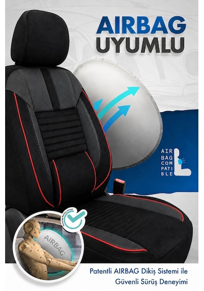 Renault Megane 2 Phantom Siyah Kırmızı Tay Tüyü Oto Koltuk Kılıfı Tam Set -ortopedik-kolay Montaj-terletmez 2003-2008