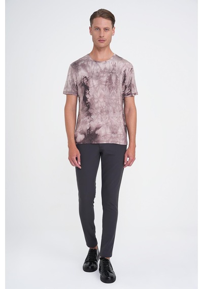 Efor Comfort Fit Bisiklet Yaka Batik Desen Kısa Kol Bej Tişört Ts 914 Bej