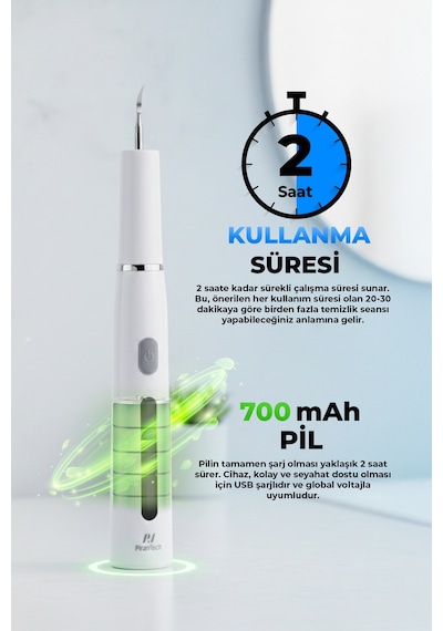 C12m Profesyonel Diş Temizleyici 3 Modlu, Usb Şarjlı, Ipx7 Su Geçirmez
