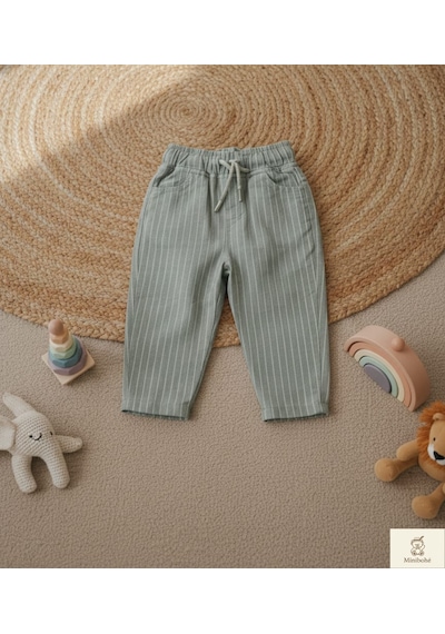 Minibohe Erkek Bebek & Çocuk Çizgili Pantolon Stone Açık Haki