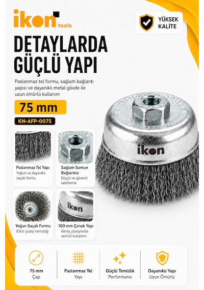 Paslanmaz Saçaklı Çanak Fırça 75 Mm M14x2 Spiral Uyumlu Pas Boya Çapak Temizleme Fırçası