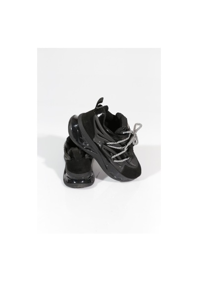Dgn B1014 Kadin Kalin Taban Bağcikli Sneakers Ayakkabi Siyah