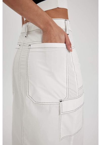 Defacto Coool Kargo Fit Poplin Midi %100 Pamuk Etek A8605AX23SMWT32 Beyaz