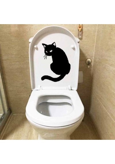Kedi Klozet Sticker Yapıştırması Sticker