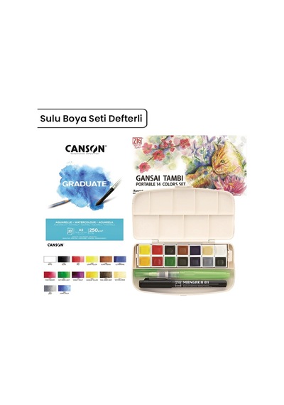 Zig Gansai Tambi Sulu Boya Seti 14Lü + Defter