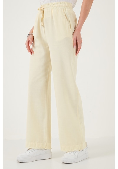 Lela Pamuklu Relaxed Fit Yüksek Bel Geniş Paça Bayan Pantolon 668Yp5275 Sarı
