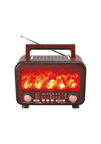 Şömine Görünümlü Solar Güneş Enerji Ahşap Nostalji Bluetooth Usb Sd Mp3 Radyo Müzik Kutusu