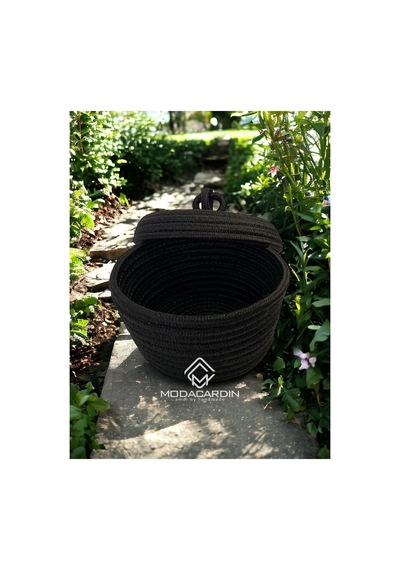 Hasır Jüt Sepet Oval Kapaklı Organizer Düzenleyici 30x20x10 Cm Koyu Siyah Koyu Siyah
