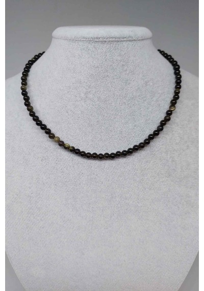 Golden & Siyah Obsidyen Taşı 4.5mm Kolye (Sabit Klipsli) Beyaz