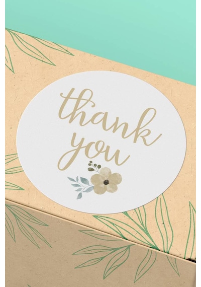 90 Adet Thank You Teşekkür Etiketi Gold Çiçek Desen 3x3cm St2005 Çok Renkli
