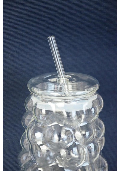 Mien Üzüm Desen Bubble Borosilikat Cam Pipetli Bardak 1 Litre Şefaf