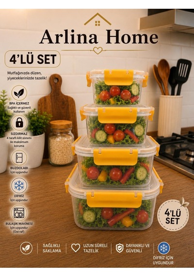 Softchef Sızdırmaz Kare 4 Lü Saklama Kabı Sarı 10 L