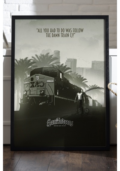 Gta San Andreas Siyah Ahşap Çerçeveli Poster, Dekoratif Oyun Duvar Tablosu