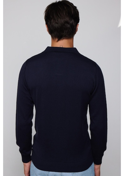 Tudors Slim Fit Dar Kesim Polo V Yaka Lacivert Erkek Triko Kazak-29107-lacivert Lacivert