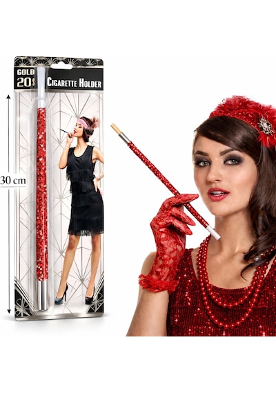 30 Cm Kırmızı Payetli Tutacağı 1920 Ler Gatsby Parti Aksesuarı "