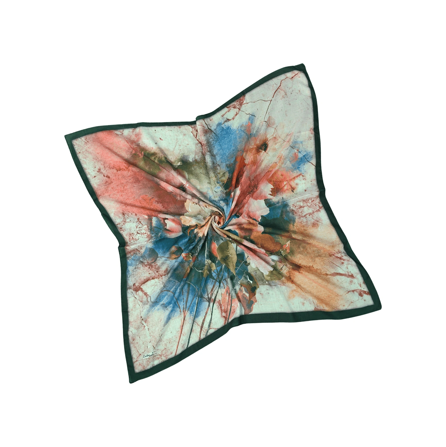 Mim Eşarp Enba Çiçek Desenli Pamuklu Eşarp 90x90 Cm Siyah - Kırmızı