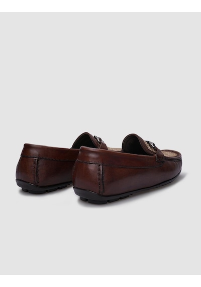 Cabani %100 Hakiki Deri Kahverengi Örgü Detaylı Erkek Loafer-kahve Rengi Kahverengi