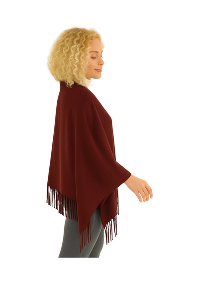 1 Adet Kadın Büyük Bedene Uygun Ekstra Yumuşak Dokulu Püskül Detaylı Kışlık Atkı Omuz Şalı Bordo