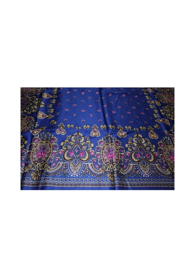 Tikitonki Etnik Çiçek Desenli Saten Lacivert Eşarp - 90x90 Lacivert Lacivert