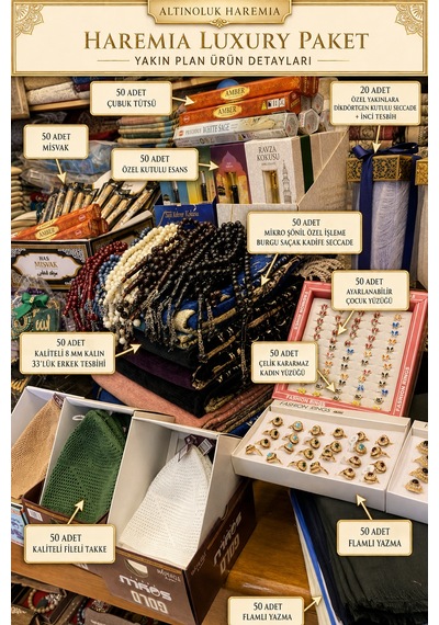 50 Kişilik Haremia Luxury Hac Hediyelik Paketi 520 Parça Premium Set .