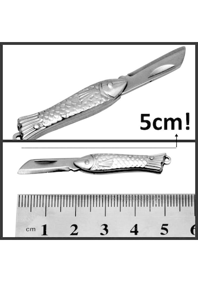 Omeniv'den 5cm Balık Saplı Mini Kamp Çakı Anahtarlık Açık Gri