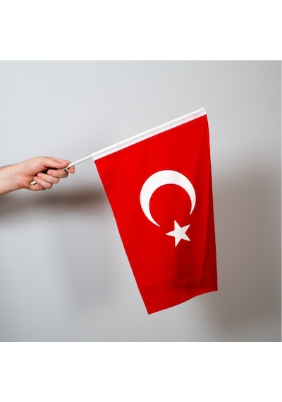 Türk Bayrağı 30X45CM Alpaka Kumaş - Sopalı-30 Adet
