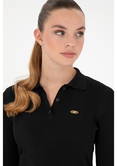 U.S. Polo Assn. Kadın Siyah Polo Yaka Kazak 50297087-VR046