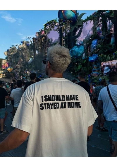 Brz Collectıon Brz Collection Unisex Oversize I Should Have Stayed At Home T-shirt Beyaz
