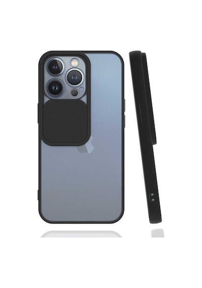 Noktaks - Apple Uyumlu iPhone   13 Pro - Kılıf   Slayt Sürgülü Arkası Buzlu Lensi Kapak - Siyah