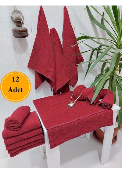 12'li Bordo Kuaför Berber Havlusu 50 x 90 CM Profesyonel Saç Kurutma Havlusu Ekonomik Set