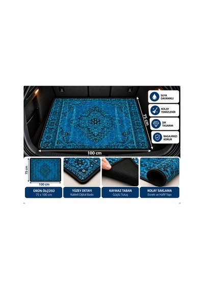 Universal 75x100 Cm Dijital Baskılı Oto Bagaj Halısı Kaymaz Tabanlı, Siyah Biyeli, Dekoratif Araç Bagaj Paspası - 937503376 Universal 75x100 Cm Dijital Baskılı Oto Bagaj Halısı Kaymaz Tabanlı, Siyah Biyeli, Dekoratif Araç Bagaj Paspası - 937503376