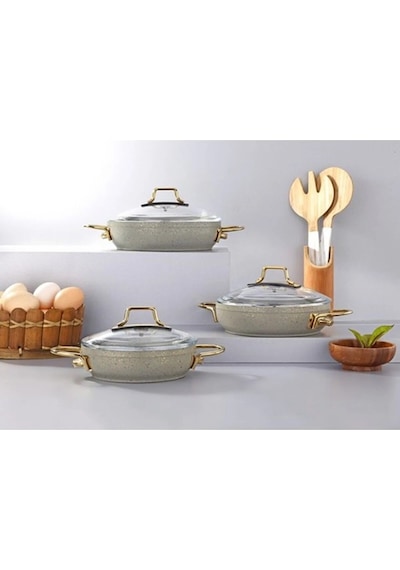 Grnt3701 Marbella Plus 6 Parça Güveç Model Nardo Gri & Gold Kulp 18-22 Tencere Yeşil