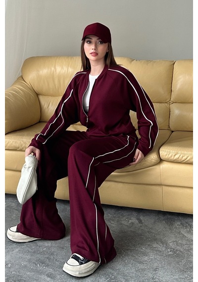 Balenbi Kadın Modal Kumaş Çift Biyeli Fermuarlı Takım 1127 Bordo