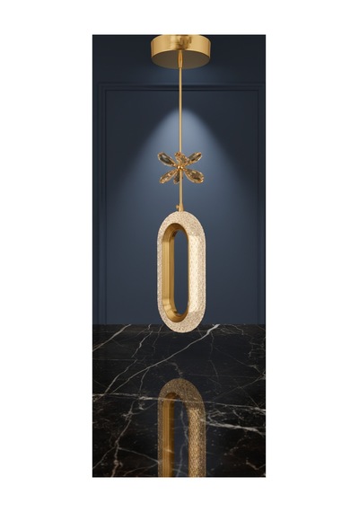 Selin Gold Modern Led Sarkıt Avize Kristal Çiçek Detaylı Oval Tasarım Tekli Altın Altın