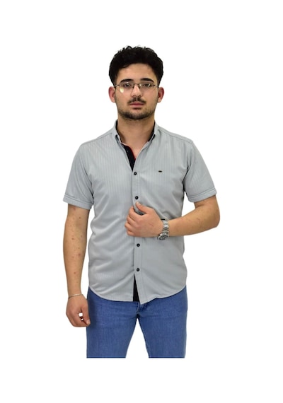 Erkek Spor Silim Fit Kısa Kol Gömlek Bgl-st04480 Gri