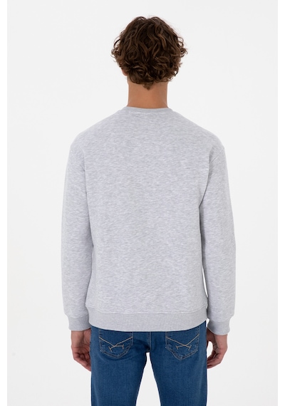 U.S. Polo Assn. Erkek Comfort Fit Bisiklet Yaka Şardonlu Açık Gri Basic Sweatshirt 50313757-VR001