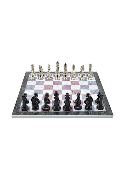 Gifthome Premium Black Metal Klasik Satranç Takımı Ve Bahar Desenli Mdf Satranç Tahtası 37x37 Cm.