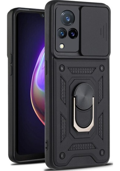 Smcase VİVO V21 Kılıf Kamera Korumalı Yüzüklü Tank Pars Silikon