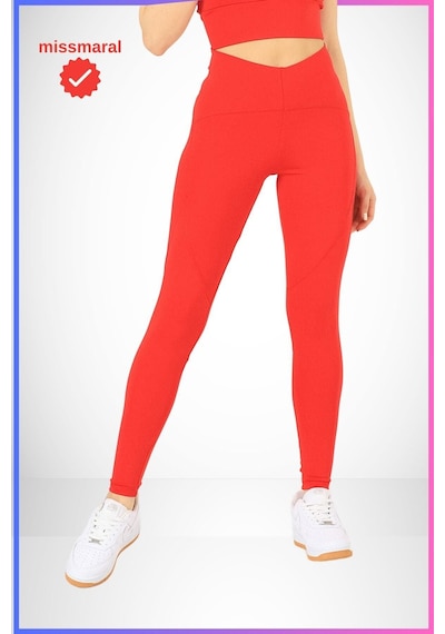 Missmaral Slim Fit Tayt Yüksek Bel Toparlayıcı Kırmızı Spor Model Flatlock Dikiş Detaylı Oslo 1090 Kırmızı