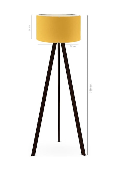 Pratik Tripod Ahşap Ayaklı Lambader Köşe Lambası Sarı Kumaş Salon Oturma Odası Sarı