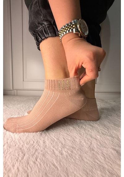 Ozzy Socks 3 Çift Kadın Taş Detaylı Dikişsiz & Takviyeli Patik Çorap Çok Renkli