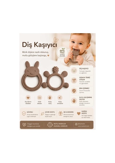 Bebek Diş Kaşıyıcı Kolay Tutuş, Güvenli Kullanım Kahverengi