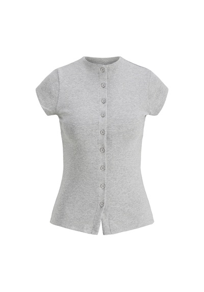Jack & Jones Kadin Yüksek Yaka Streç Kalip Tisört - Mya - 12296437 Medium Grey Melange