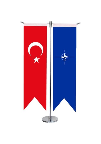 Masa Üstü Kırlangıç Nato + Türk Bayrağı + Krom T Direk Masa Bayra