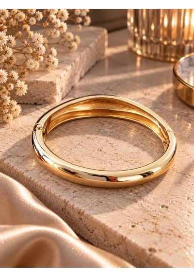 Altın Kaplama Kadın Kelepçe Bileklik - Bombeli Gold Model