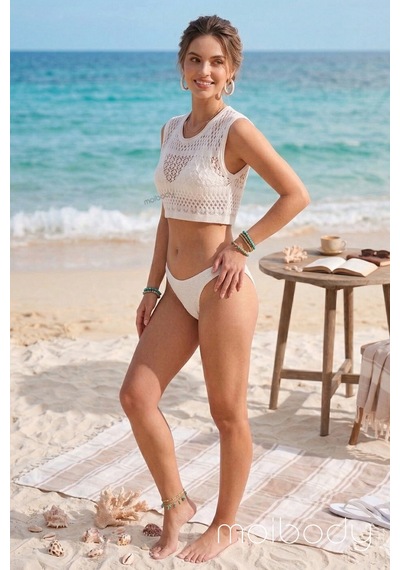 Moibody Kadın Beyaz Delikli Örgü Plaj Bluzu - Bohem Stil Crop Triko Süveter - Bikini Üstü Pareo Beyaz Beyaz Moibody Kadın Beyaz Delikli Örgü Plaj Bluzu - Bohem Stil Crop Triko Süveter - Bikini Üstü Pareo Beyaz Beyaz
