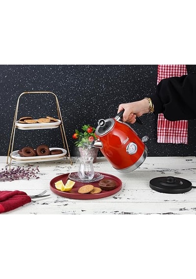 Zln7033 60'li Yılların Retro Su Isıtıcısı, 1,7 Litre,%100 Bpa İçermez, 2000 Watt, Paslanmaz Çelik İç Kısım,