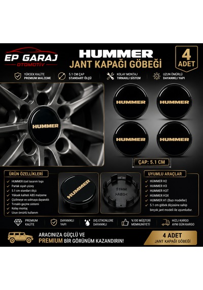 Hummer Jant Kapağı Göbeği 5.1 Cm 4 Lü Set