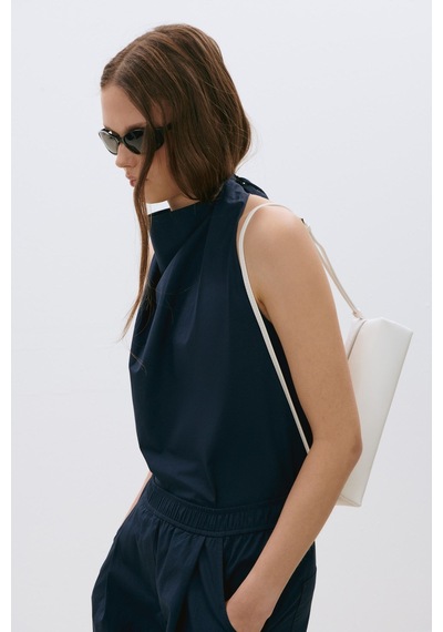 Suud Collection Lacivert Marty Halter Yaka Poplin Bluz